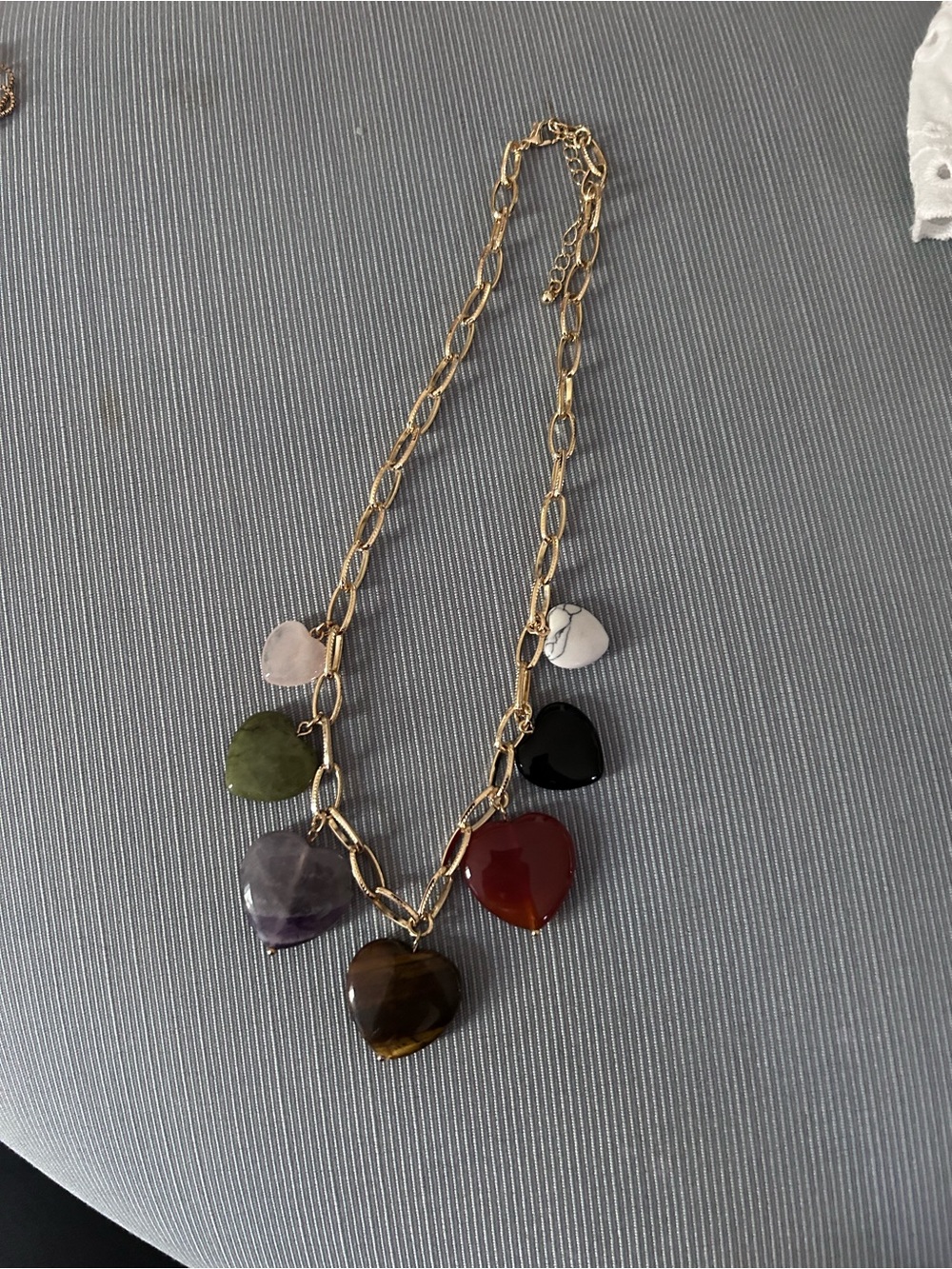 Francesca's Collections Gold Chain Necklace with Multicolor Heart Stones